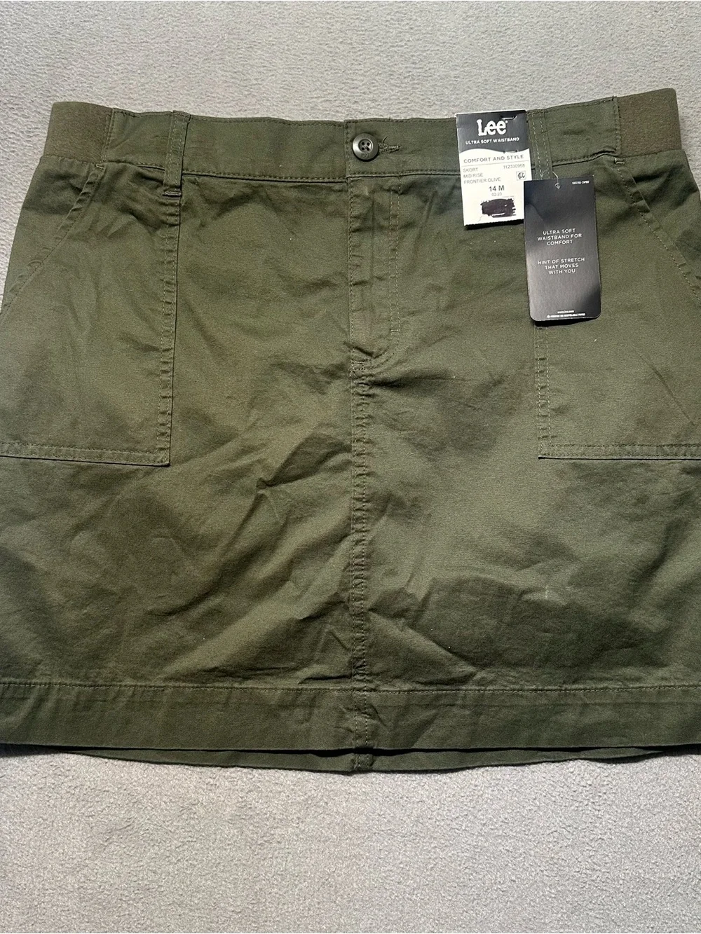 Lee Womens Skort Size 14 Medium Olive Mid Rise Stretch Cargo Utility NWT